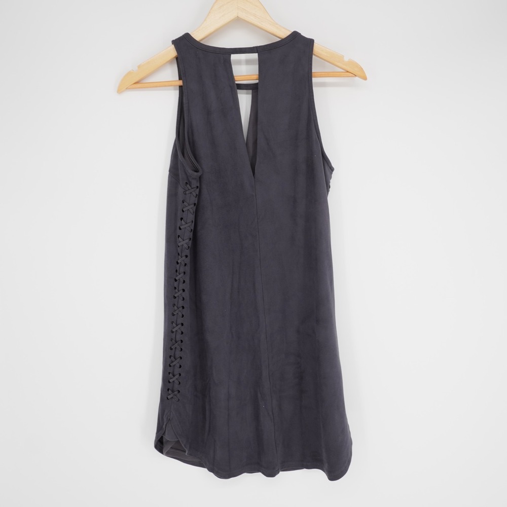 Black Swan Ultra Suede Mini Dress Womens S Gray Goth Grunge Festival Side Lace - Picture 3 of 10